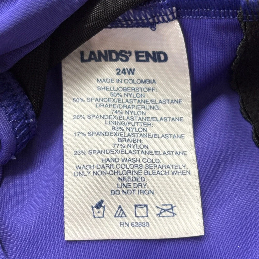 Lands' End Women Swimsuit 24W Purple One Piece Twist‎ Front Ruched 477718 Beach